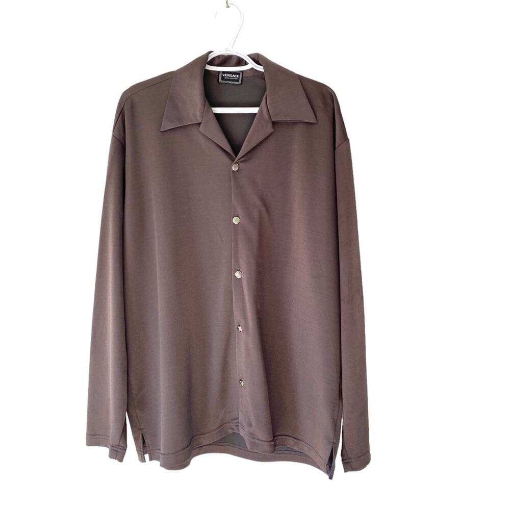 Versace Jeans Couture Italy Gray Silky Feel Button Down shirt vintage large